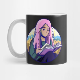 Cute girl with pink hair reading Mug